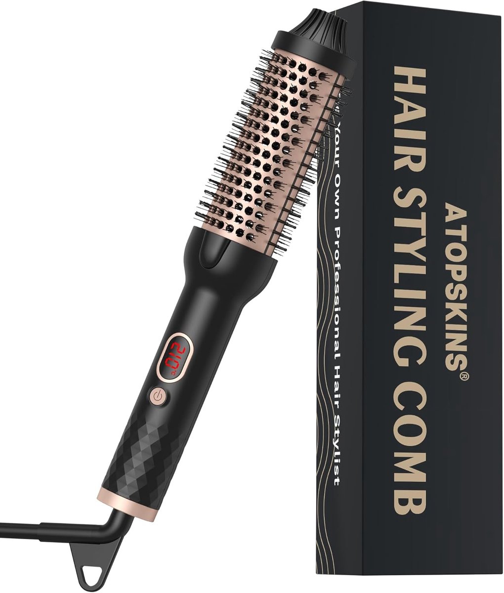 Warmeluchtborstel 38 mm voor Haarstyling en Krullen, Temperatuurinstellingen 120-210 °C, Ideaal voor Thuis en Reizen