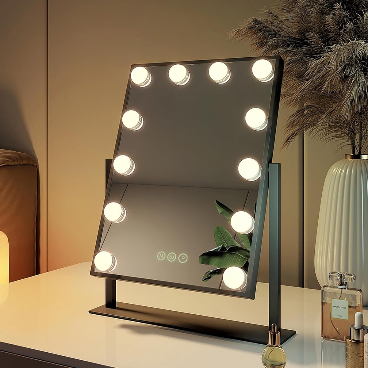 Verlichte Hollywood Make-upspiegel met 3 Lichtkleuren en Dimbare Functie - 360 Graden voor Make-uptafel - 30 x 41 cm