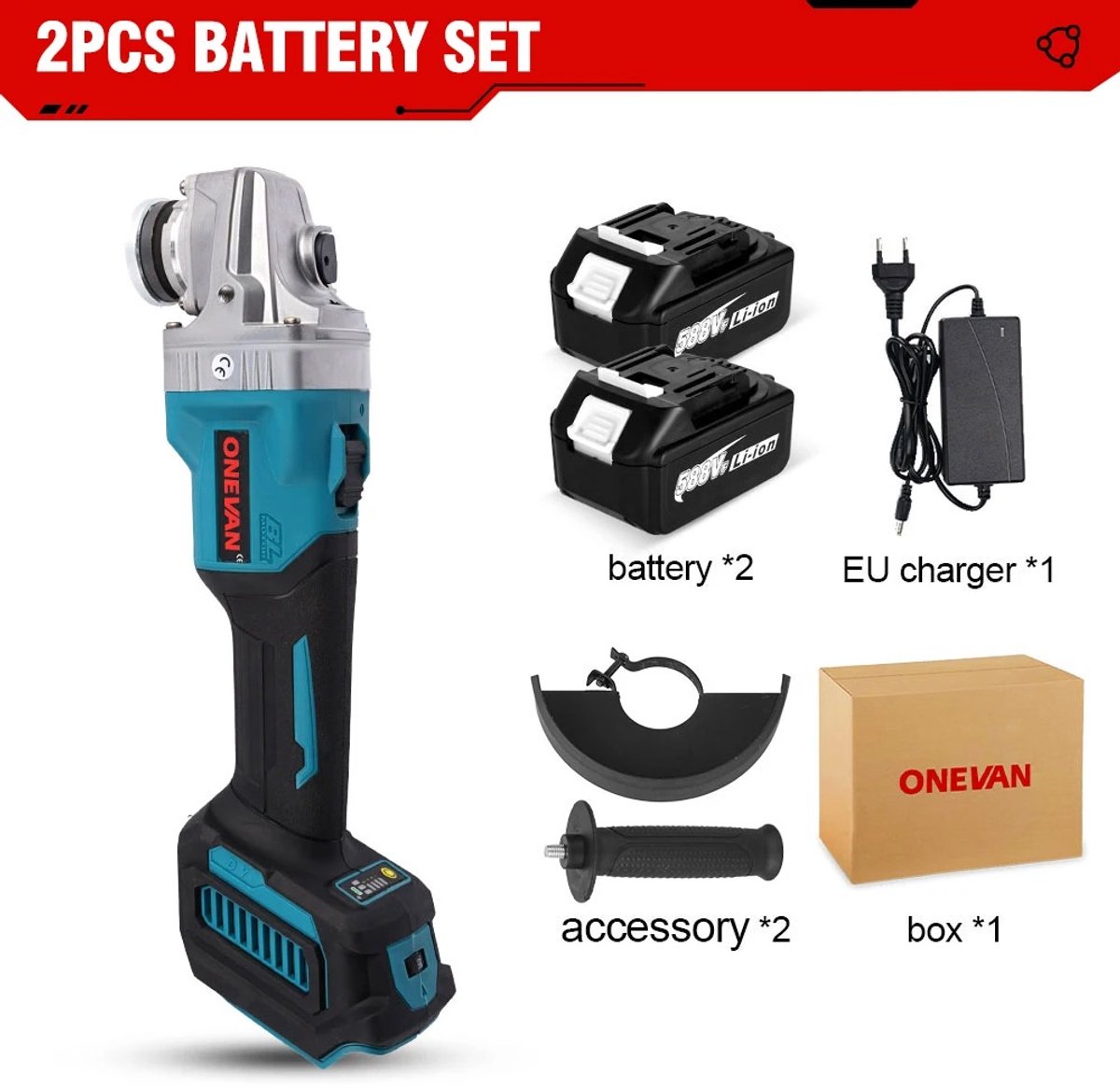 DeXem - Onevan 5 Inch 125Mm Borstelloze Elektrische Haakse Slijper 6-Speed - Draadloze Polijstmachine - Multifunctionele Machine Elektrisch Gereedschap Voor Makita 18V