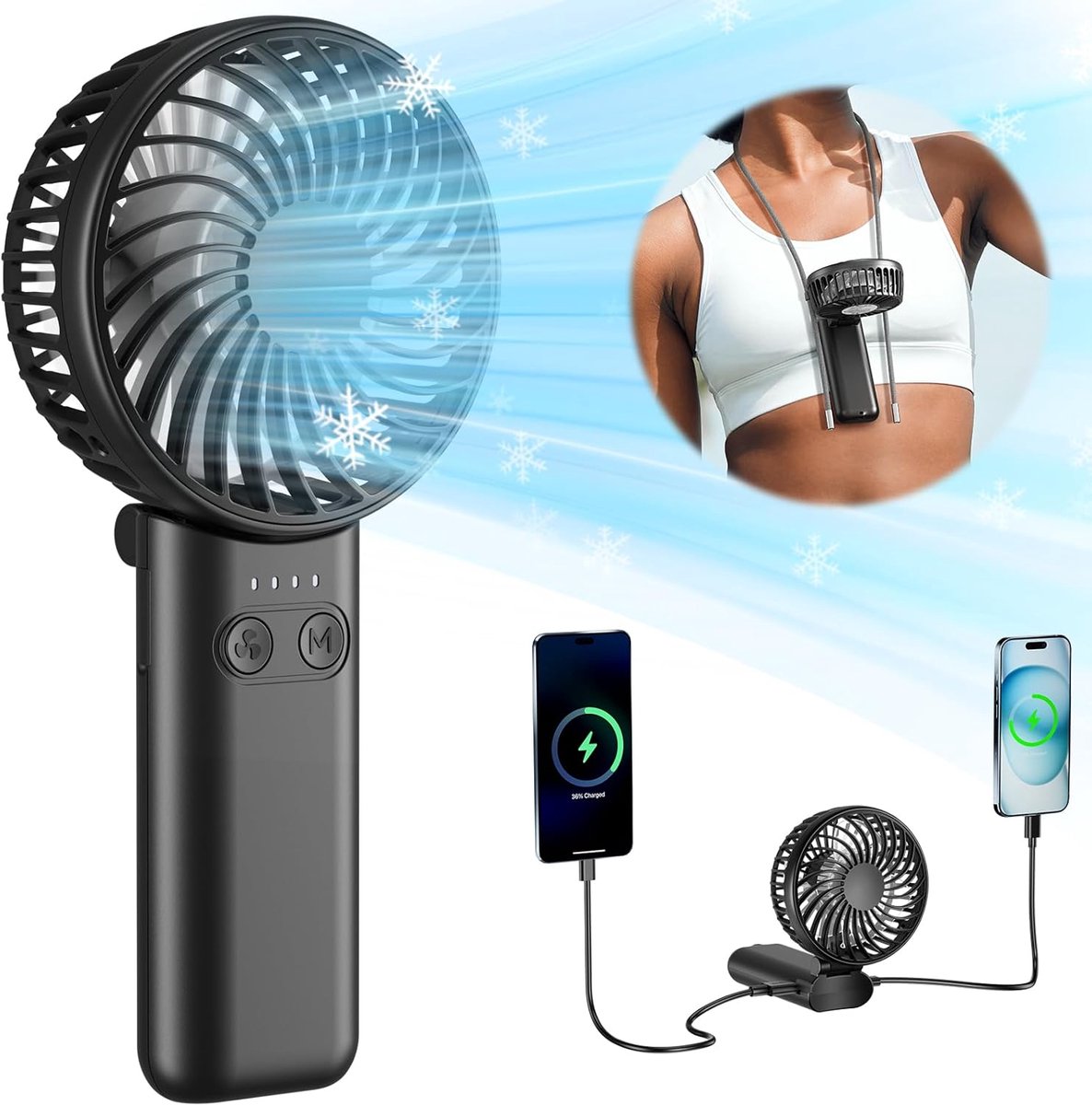Draagbare Mini-Ventilator met 5200 mAh en 3 Snelheden - Perfect voor Reizen en Outdoor Activiteiten