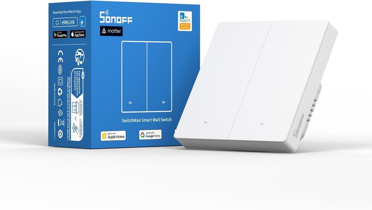 Slimme WiFi Wandschakelaar met Stembediening en Timing - 2 Gang Type 86, Compatibel met Matter, Alexa en Google Home