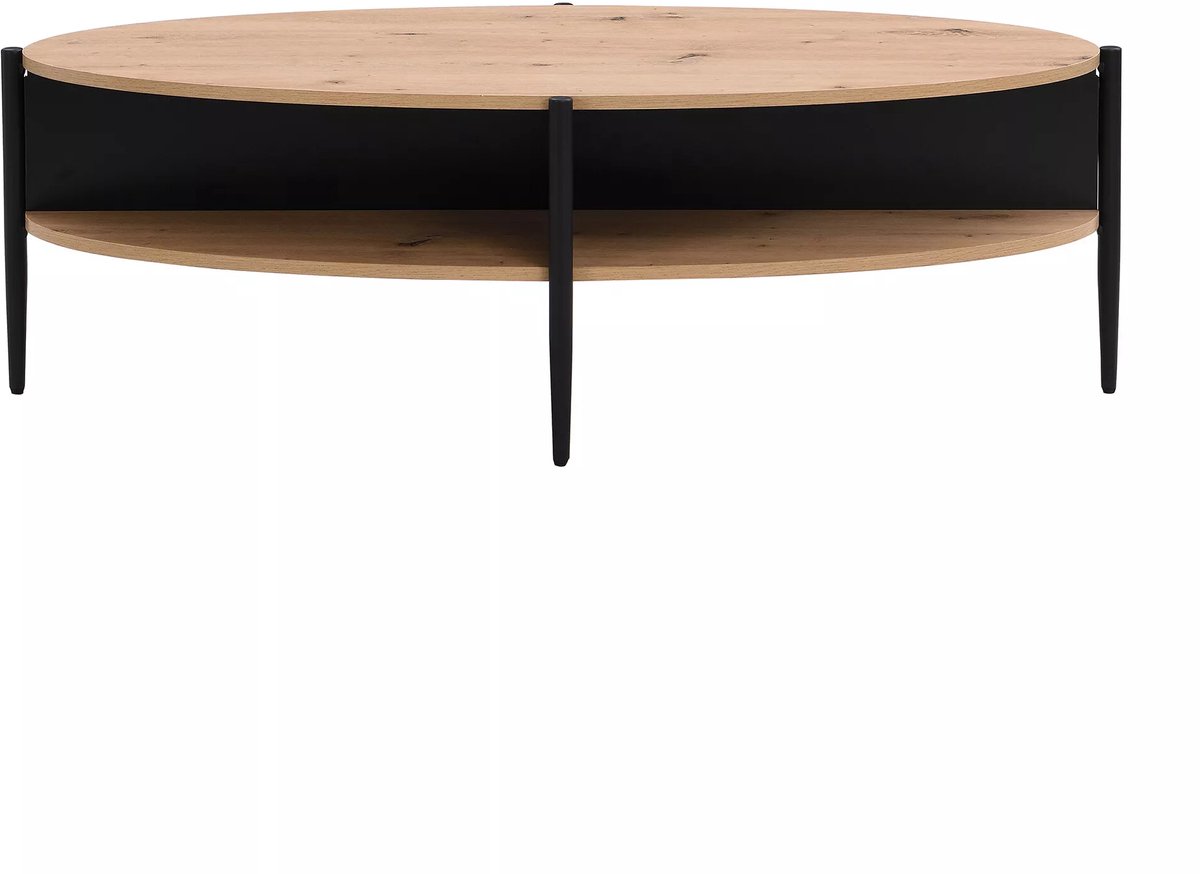 Vente-unique Salontafel met 4 nissen van MDF en metaal - Licht naturel en zwart - EVARO Zwart, Natuurlijk licht