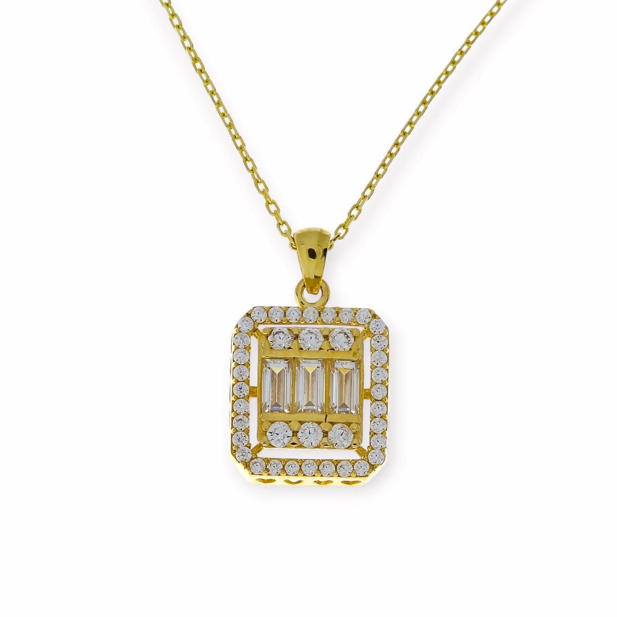 Gouden Ketting Baguette Hanger Zirkonia 14 karaats