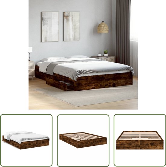 Bedframe Met Lades Bewerkt Hout Gerookt Eikenkleurig 90x200 Cm