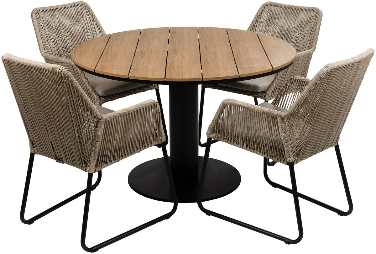 5-delige ronde tuinset | 4 Mona tuinstoelen (Sand) | ø120cm Tower tuintafel (Black)