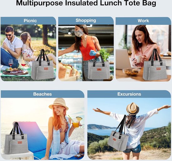 Lunchtas dames - Koeltas werk dames - 12L - Strepen - Waterdicht materiaal van Luxe Lunchtassen — afbeelding 3