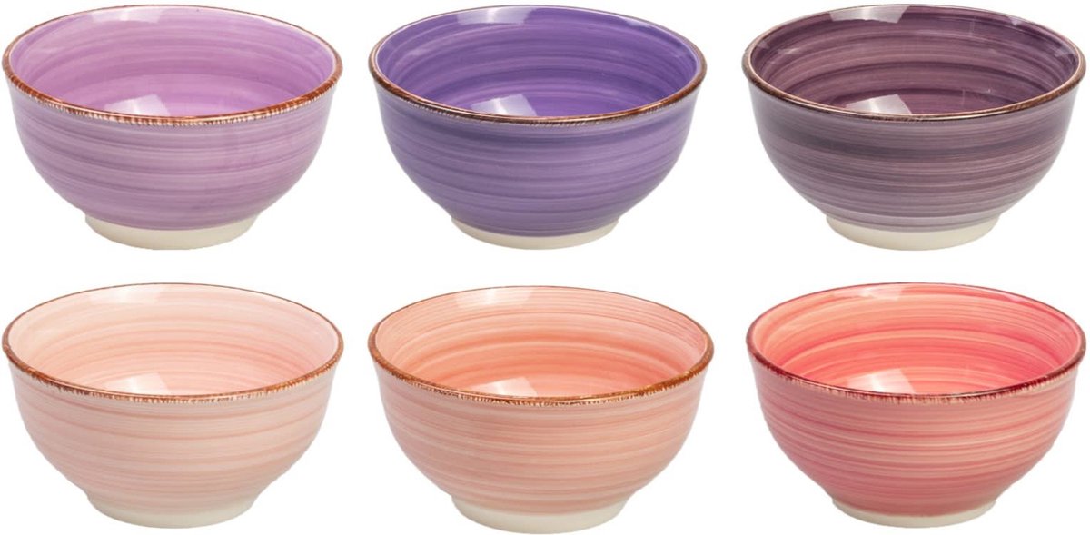 Studio Tavola Kleine Kommen Mykonos Roze & Paars - Set van 6 ø 12 cm - Aardewerk - Oven-, Magnetron- & Vaatwasserbestendig — afbeelding 1
