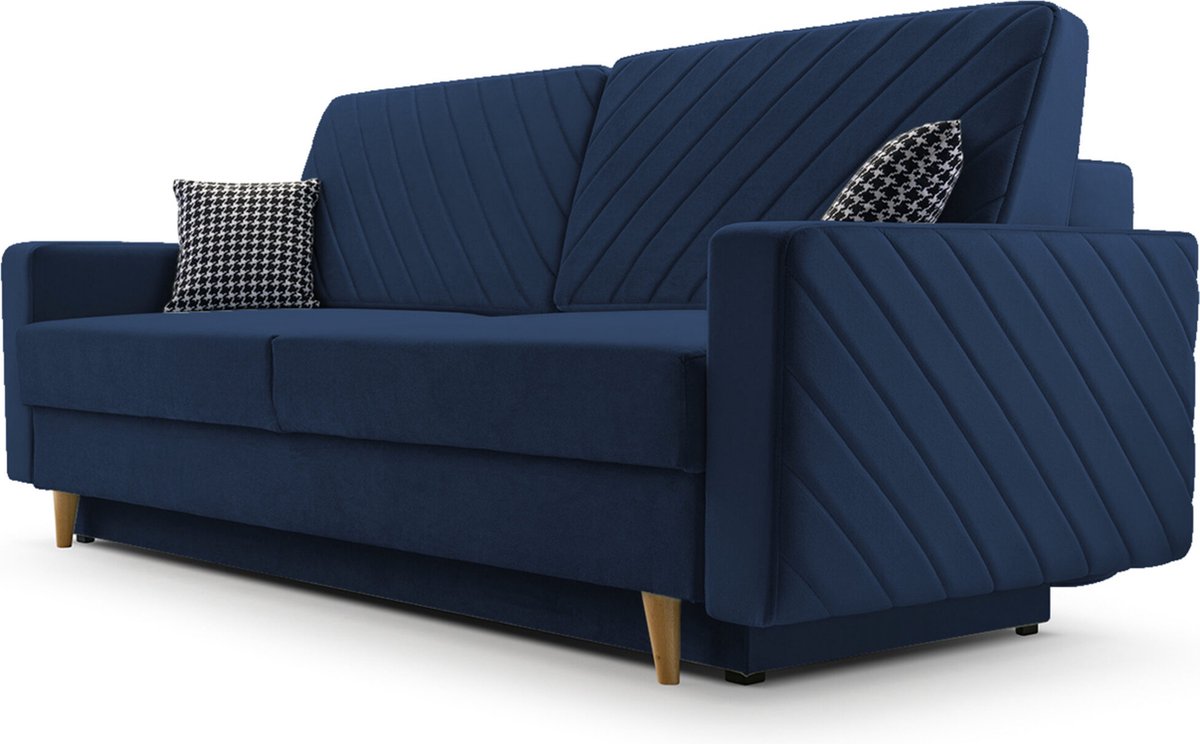 3-zitsbank van Velvet voor woonkamer, slaapbank, sofa met slaapfunctie en opbergruimte, moderne bank - 230x96x97cm - Slaapbank CALIFORNIA - Donkerblauw (KRONOS 09)