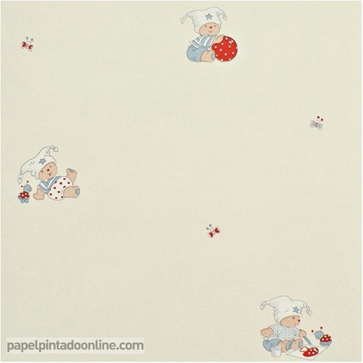 Four Friends - Behang Kinderkamer - Babykamer - Behangpapier - Kinderbehang - Beer met Muts - 0,53 x 10,05M.