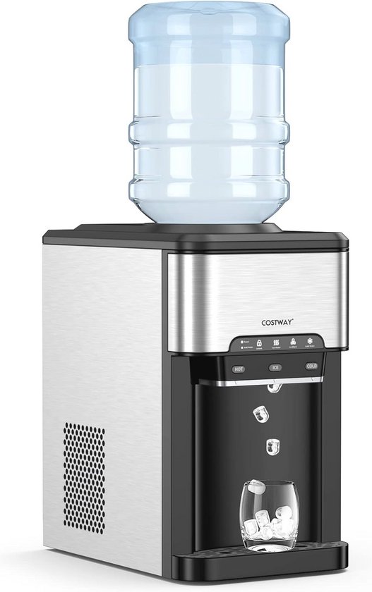 Staande waterdispenser, 3 temperatuurinstellingen, warm-, koud- en kamerwater, waterkoeler in flessen met vloerbelading, voor drinkwaterafgifte op kantoor, thuis (zwart
