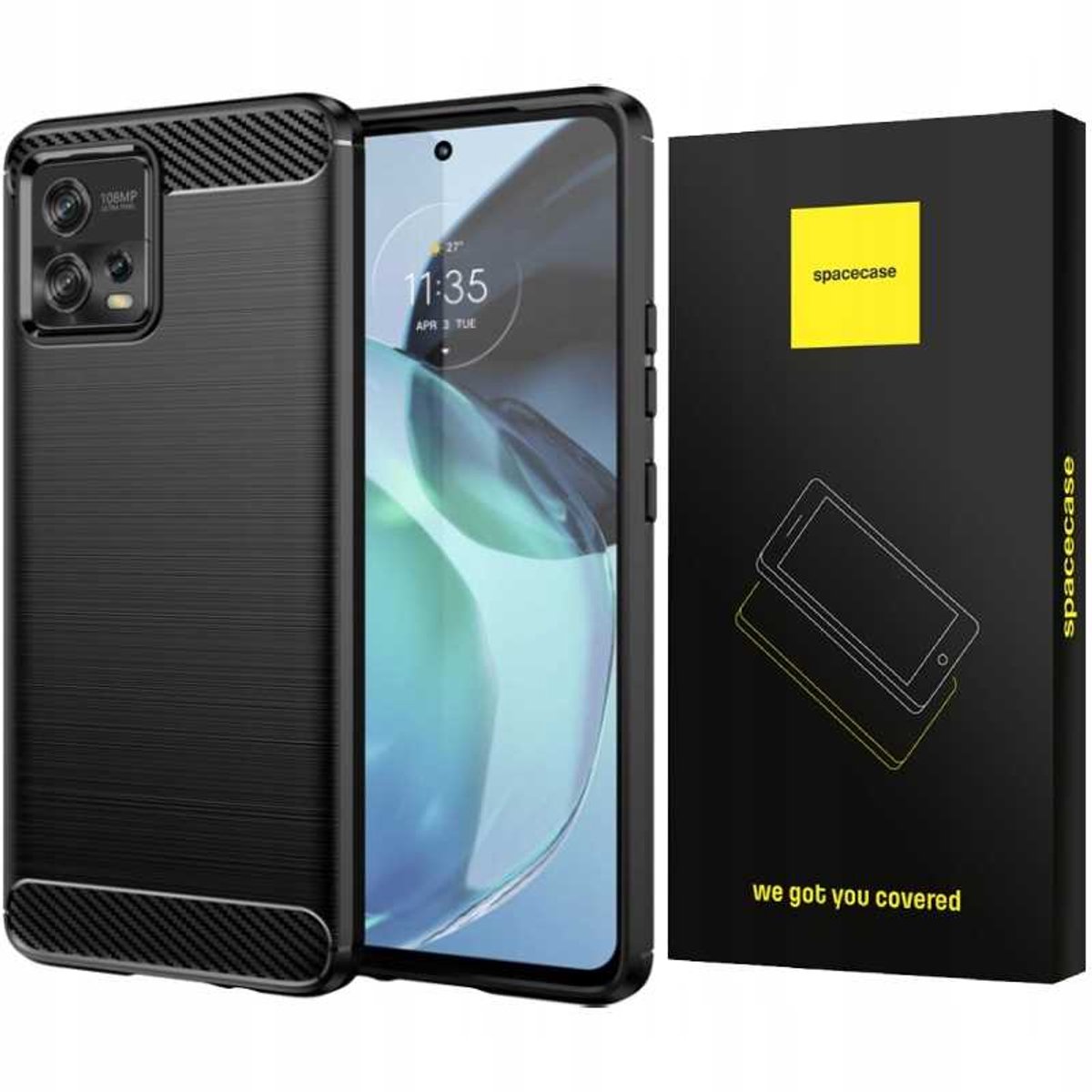 Spacecase Case Cover Voor Motorola Moto G72 Zwart Carbon