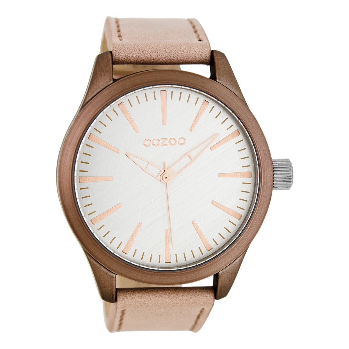 OOZOO Timepieces - Zacht roze horloge met oud roze leren band - C7425