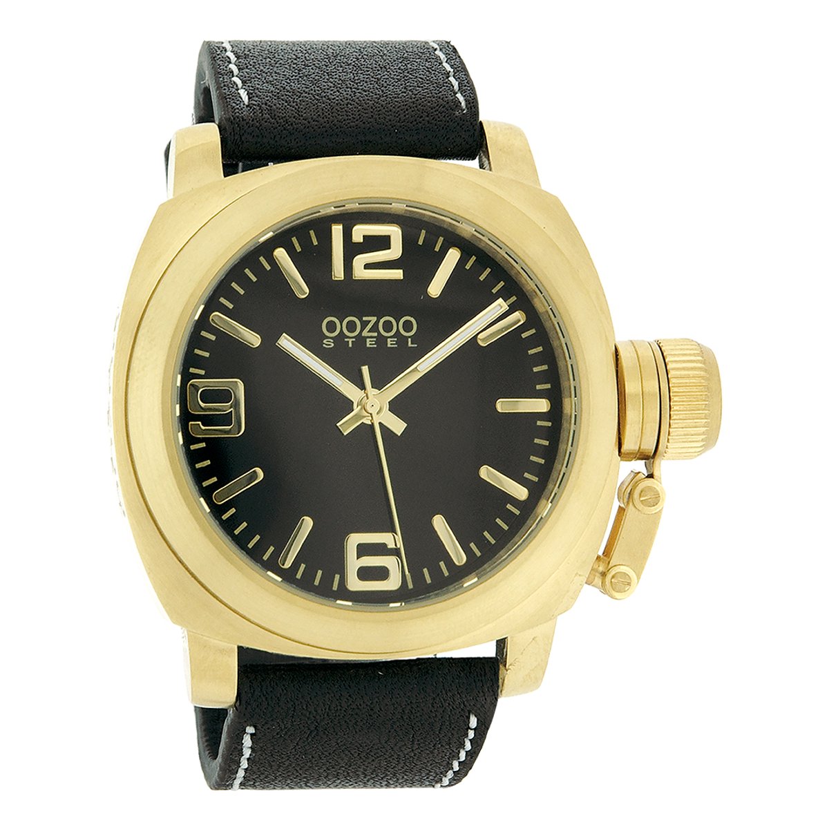 OOZOO Timepieces - Goudkleurige horloge met zwarte leren band - OS152