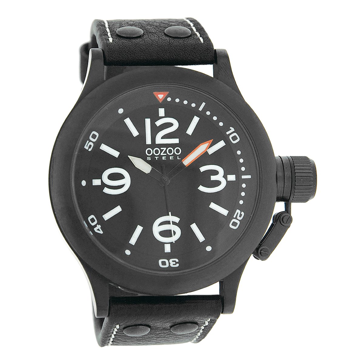 OOZOO Timepieces - Zwarte horloge met zwarte leren band - OS048