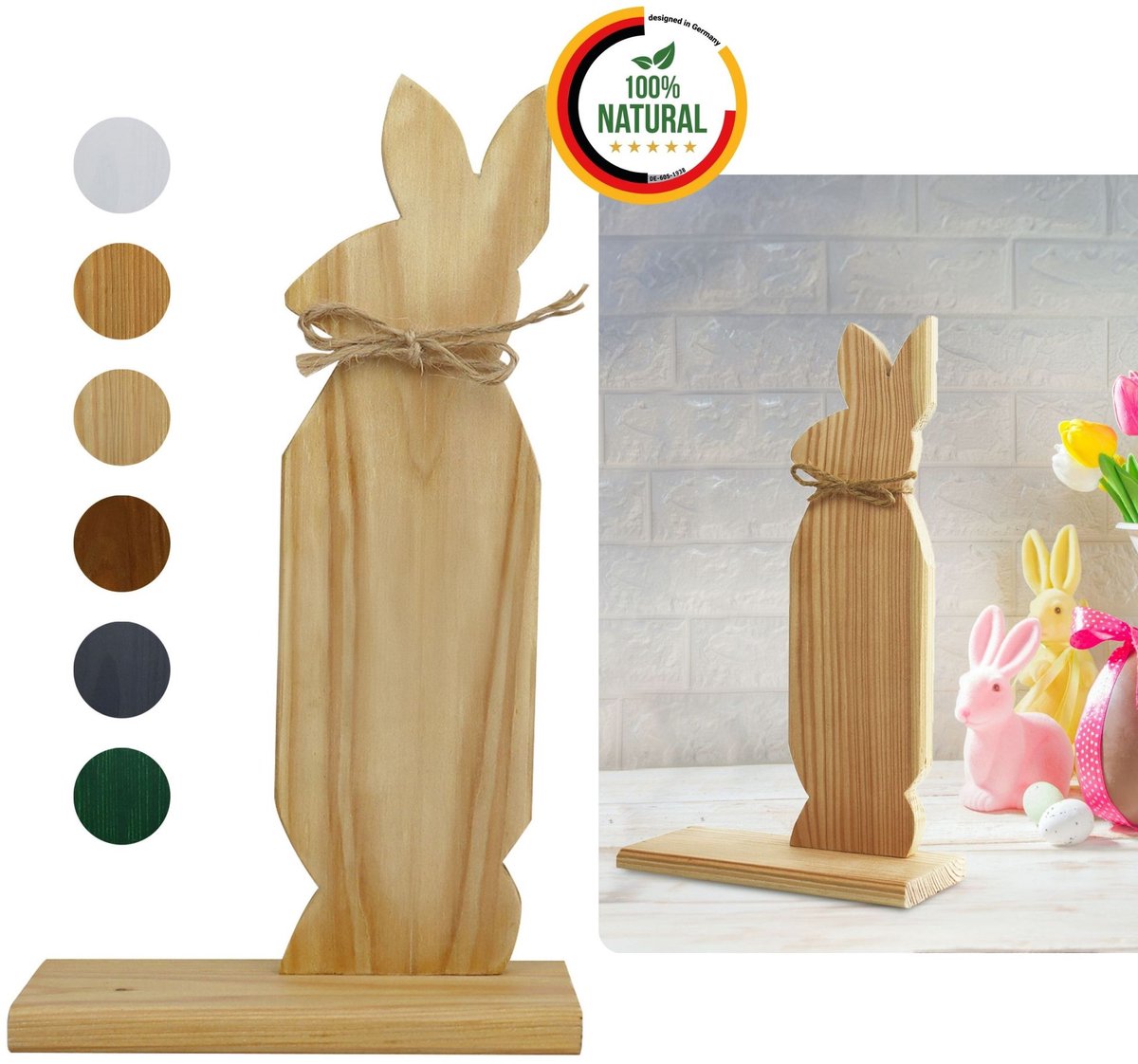 Paasdeco Haas van Hout Onbehandeld 30 cm Hoog, Paashaas DIY Pasen Figuur, Lente-deco 