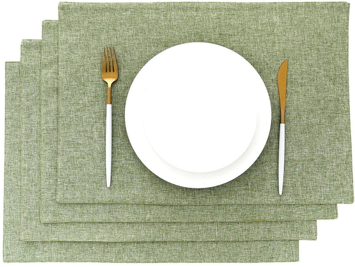 My Ninki ® Set van Vier Luxe Groene Stoffen Placemats voor Eettafel, Ideaal voor Elke Keukenstijl
