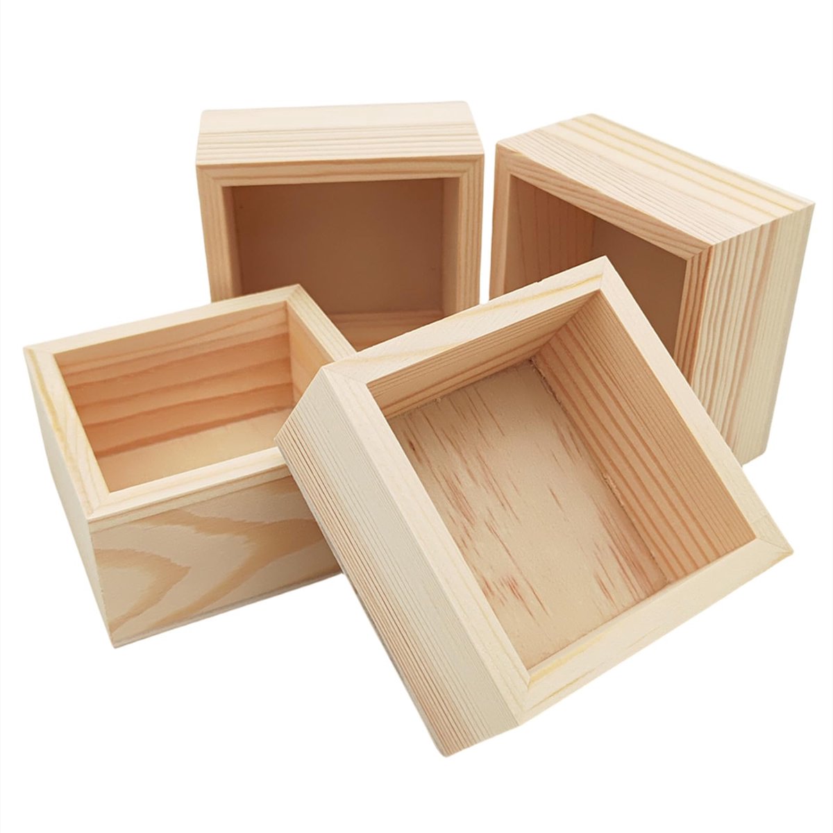 My Ninki ® Decoratieve Vierkante Houten Opbergdozen voor Creatieve DIY Projecten en Huisdecoratie, Set van 4