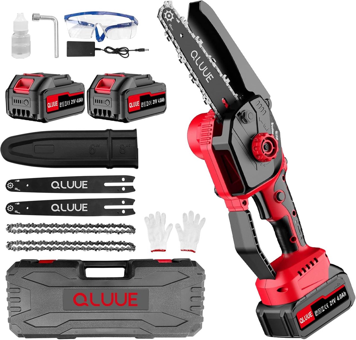 Mini draadloze kettingzaag, 8000 mAh, 6 inch mini-kettingzaag, met 1150W-motor, veiligheidsslot en meerdere accessoires, ideale handkettingzaag voor tuinieren, takken zagen, hout zagen, MC1-1