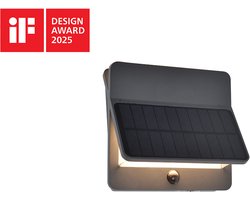 LUTEC Aleta - LED Solar wandlamp voor buiten - Optimaal opladen door schuin zonnepaneel - PIR bewegingssensor - Premium Aluminium - 1100Lm - 3000K warm wit licht - IP54 extra weersbestendig - Donkergrijs