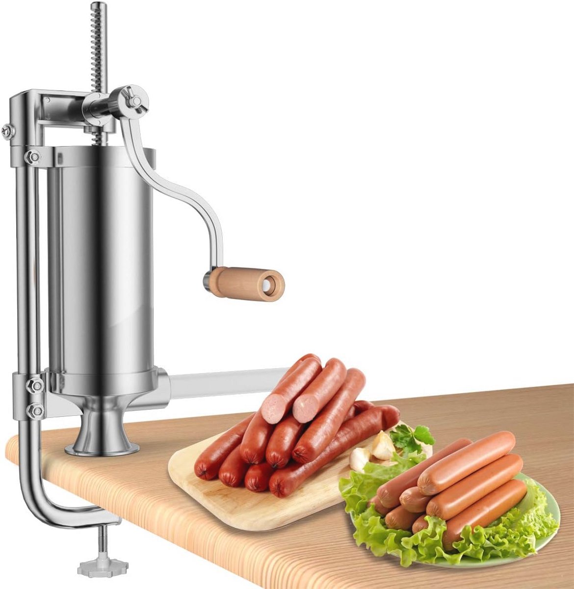 2.5kg Roestvrijstalen Verticale Worstenmaker - Handmatige Worstvuller met 4 Vulbuizen