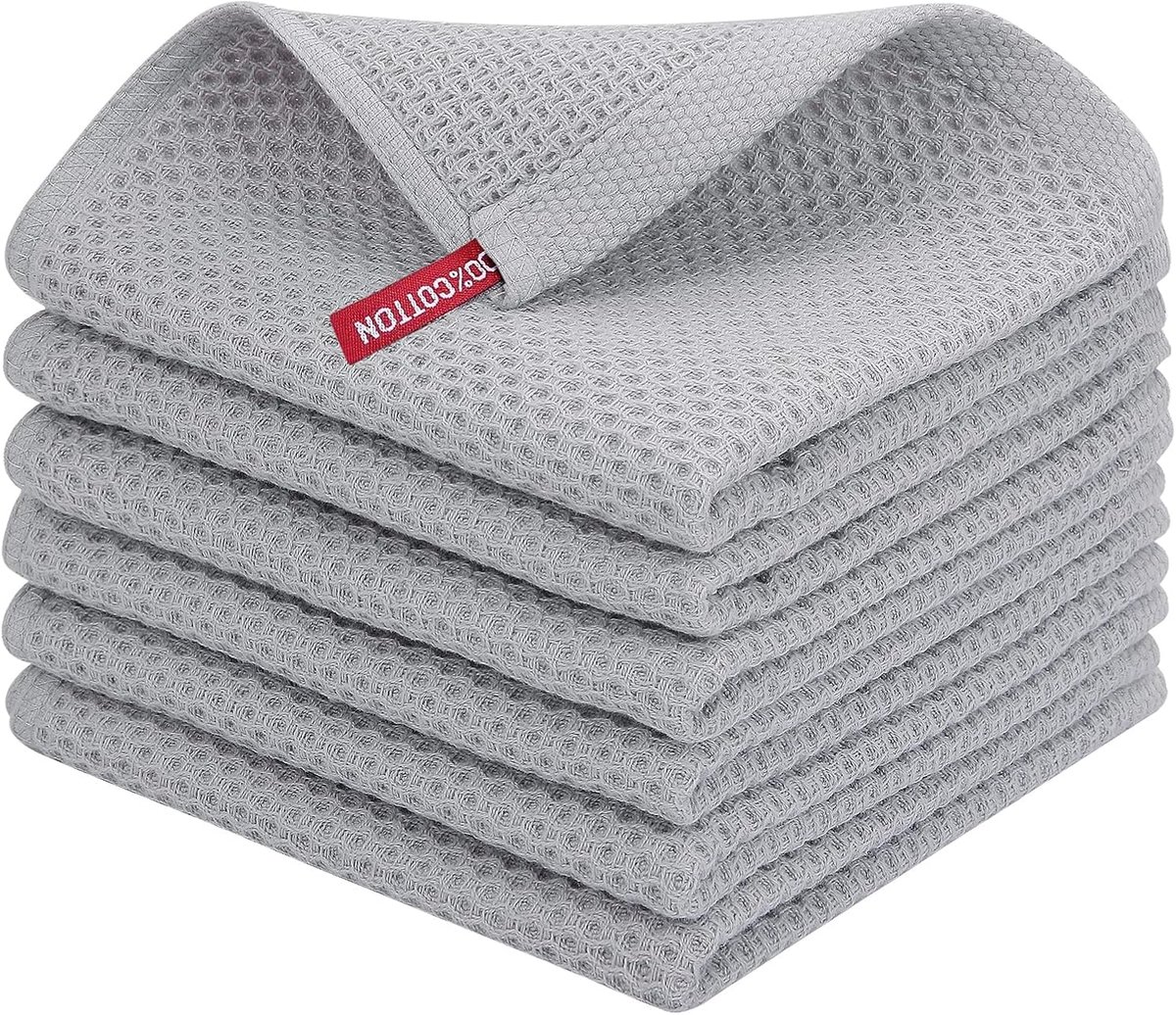 Famanu - Theedoeken, 100% katoen, 30 x 30 cm, zachte theedoeken, keukendoeken, absorberende keukendoeken, dikke premium theedoek, vaatdoeken, poetsdoeken, 6 stuks, lichtgrijs