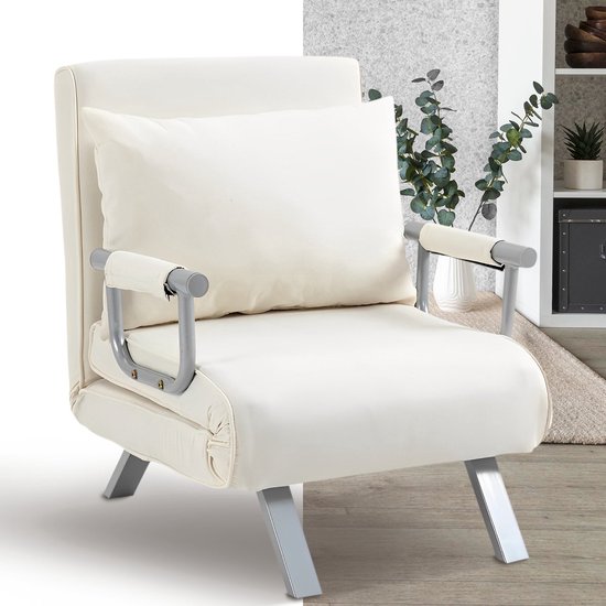 Slaapstoel - Uitklapbaar - Slaapbank - Logeerbed - Zetelbed - Slaapfauteuil - Vouwbed - 1 persoons - Zeer comfortabel - Beige