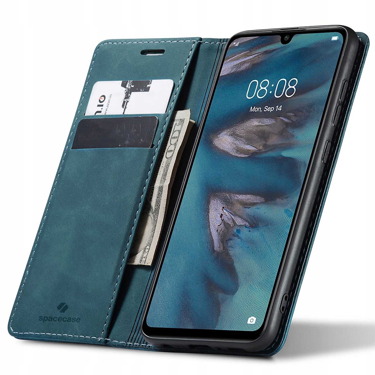Spacecase Case Portefeuille Cover Voor Huawei P30 Lite Blauw Zak