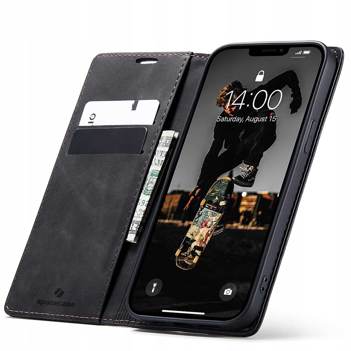 Spacecase Case Wallet Cover Voor Iphone 13 Pro Max Zwart