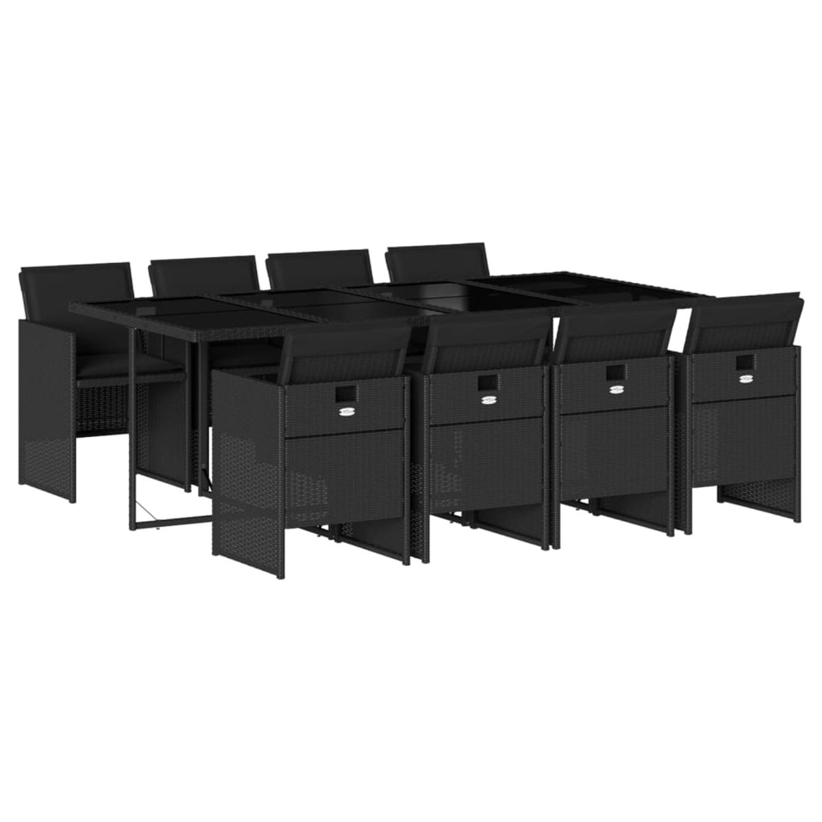 Zwarte poly rattan tuinset met eettafel en lounge set - The Living Store.