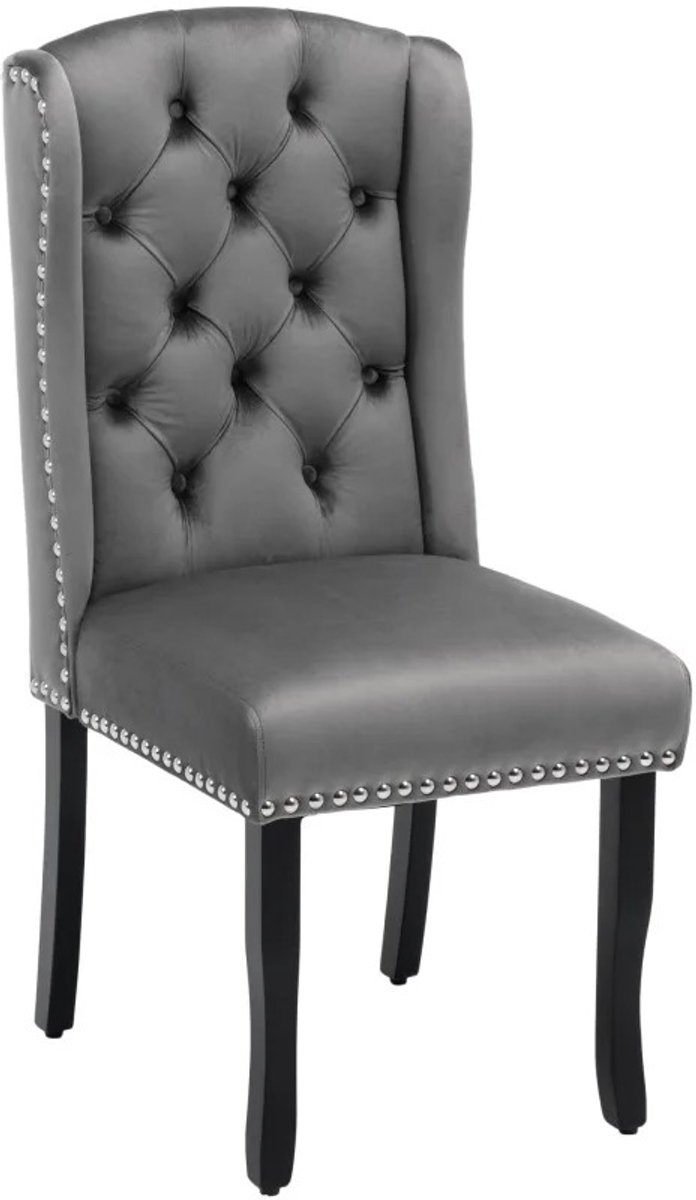 DeXem - retro stoelen gecapituneerd - Grijze 6 Stuks Eetkamerstoel Woonkamer Stoel Met Hoge Rug - Eiken Voeten - Europese Stijl - Klinknagel Decoratie - met Oor
