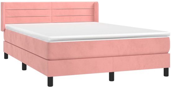 vidaXL Boxspring avec matelas Velours Rose 140x190 cm - Boxspring - Sommiers - Lit - Meubles de couchage