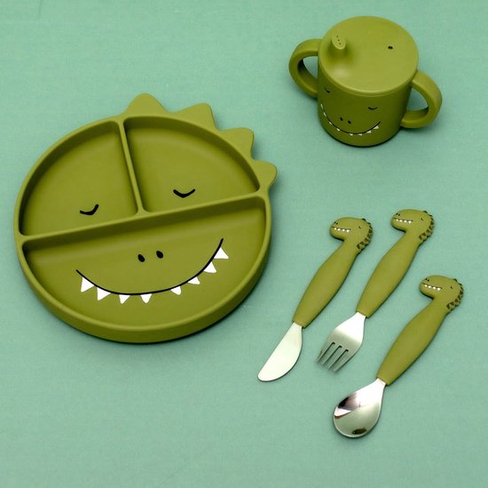 Trixie Siliconen met Zuignap Bord Mr. Dino - Kinderservies - 100% Food Grade silicone -Vaatwas en Microgolf bestendig - Dino van Trixie — afbeelding 4