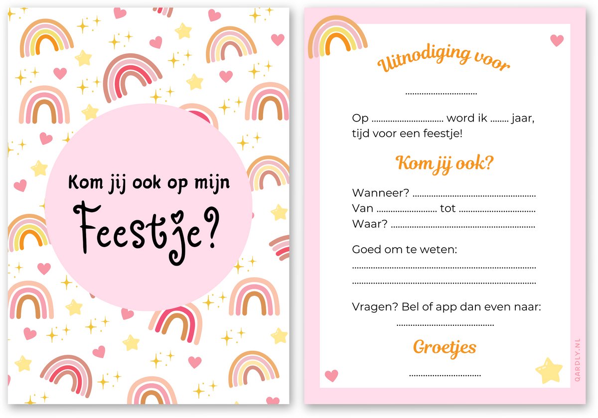 Uitnodiging kinderfeestje unicorn - 10 stuks - Uitnodiging verjaardag - Inclusief enveloppen - Uitnodiging eenhoorn feestje - Regenboog