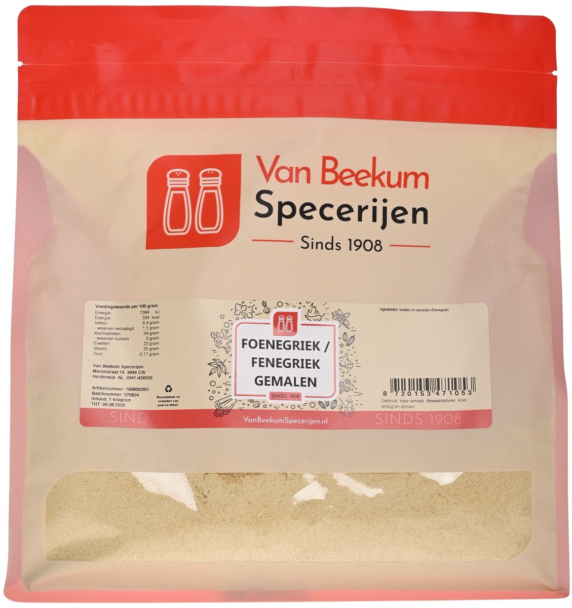 Goedkoopste Van Beekum Specerijen - Foenegriek / Fenegriek Gemalen - 1 kilo (hersluitbare stazak