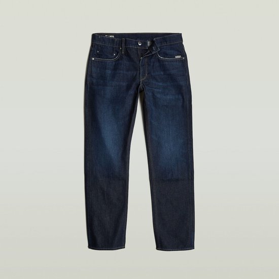 Donkerblauwe G-Star Mosa Straight jeans met lichte vervaging op de dijen.