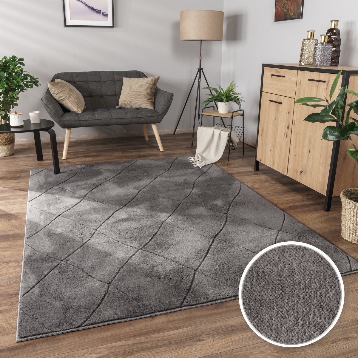 Flycarpets Laagpolig Modern Vloerkleed Utrilia Antraciet
