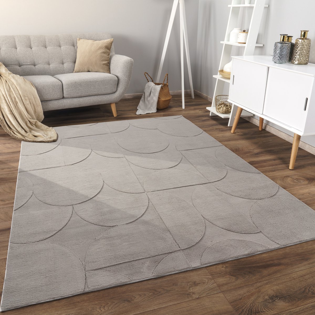 flycarpets Zacht fluffy vloerkleed - Lely Modern Grijs - 120x160 cm - Laagpolig Tapijt Woonkamer / Slaapkamer / Kinderkamer