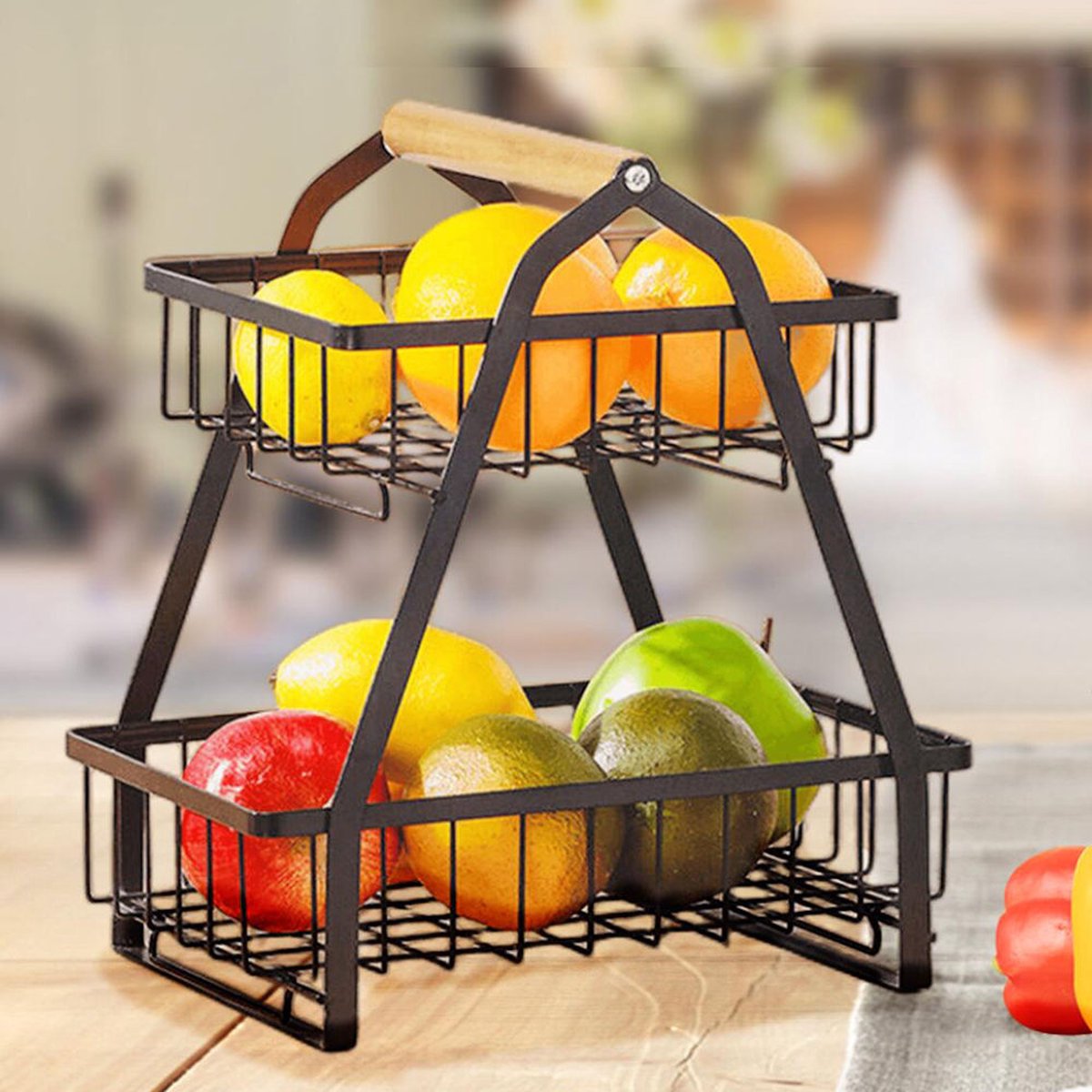 Decopatent - 2-Laags Fruit Etagere Fruitschaal - Fruitschaal Rechthoekig - Metaal - Fruit Etagere 2 Lagen - Fruitmand Zwart - Modern en Stijlvol - Afm: 27 x 17 x 30 Cm