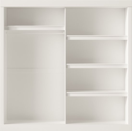 Armoire Interiax «Mila» - Armoire à portes coulissantes Witte avec 1 cintre, 4 Étagères et miroir | 197,5 x 182,5 x 52,5 cm