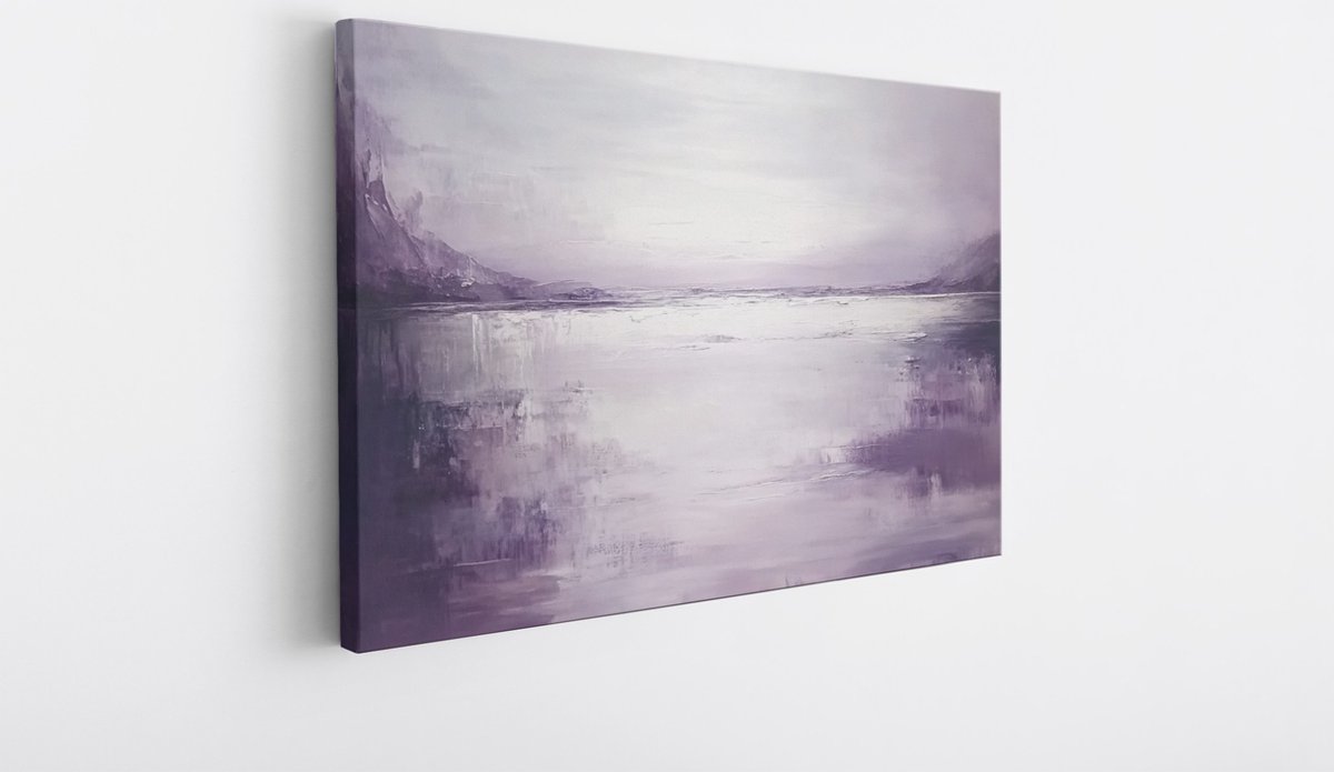 Saammp Canvas Schilderij - Paarse penseelstreken - Landschap - Abstract kunstwerk - 150x100 - Foto op canvas - Wanddecoratie - Muurdecoratie Woonkamer - Slaapkamer decoratie - Canvas Print Multicolor