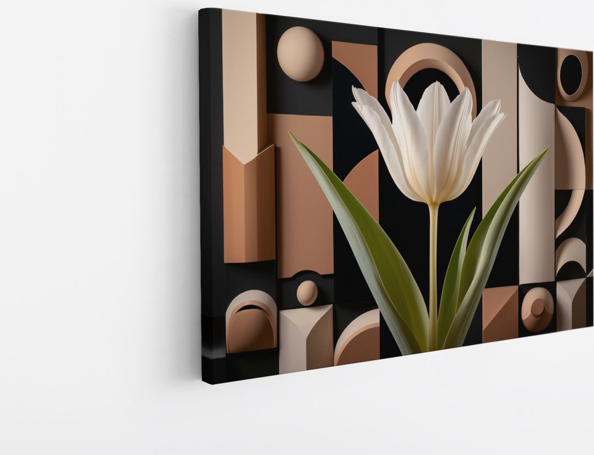 Saammp Canvas Schilderij - Abstracte Witte Bloem - Natuur - 40x30 - Foto op canvas - Wanddecoratie - Muurdecoratie Woonkamer - Kantoor Decoratie Multicolor