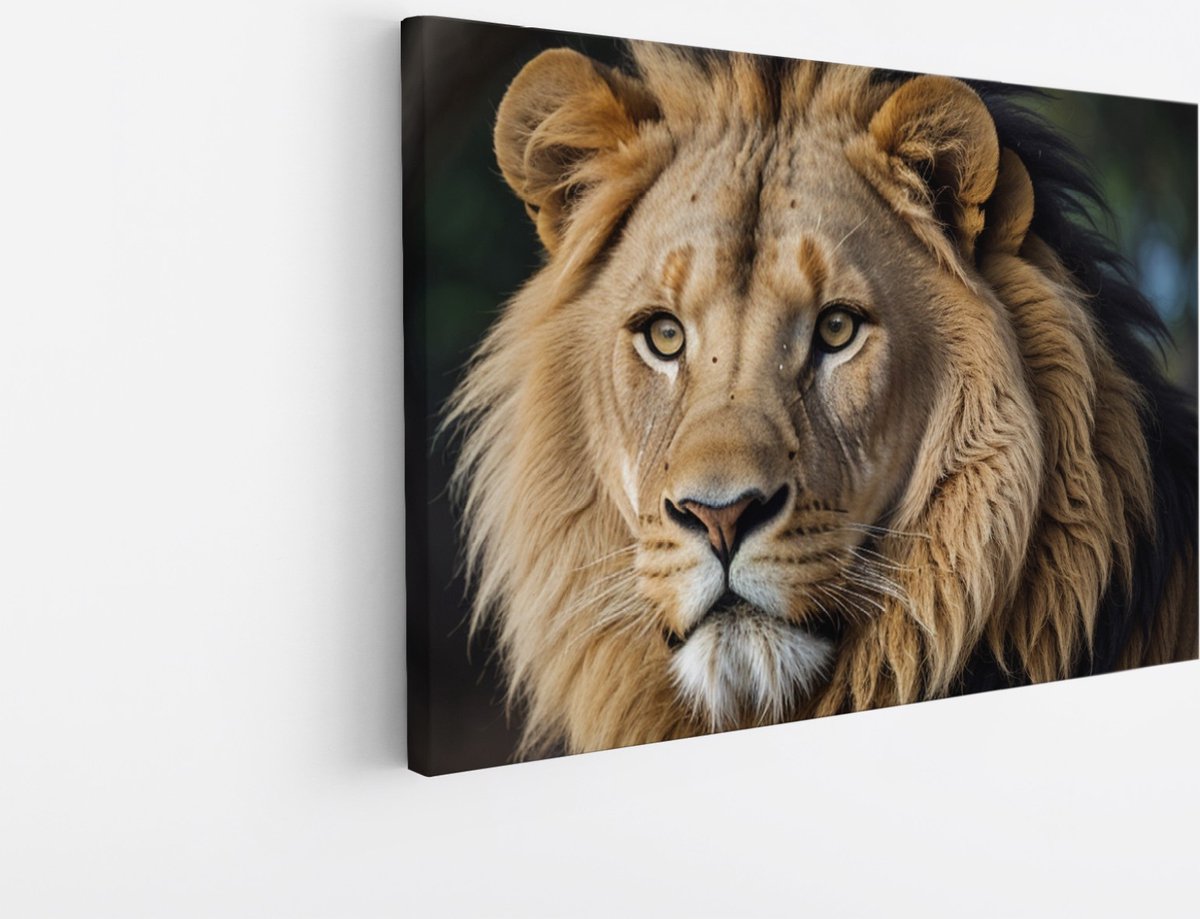Saammp Canvas Schilderij - Leeuw - Portret - Dieren - 45x30 - Foto op canvas - Wanddecoratie - Muurdecoratie Woonkamer - Slaapkamer decoratie - Canvas Print Multicolor