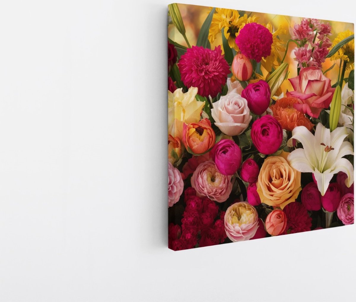 Saammp Canvas Schilderij - Boeket Bloemen - Natuur - Abstract - 20x20 - Foto op canvas - Wanddecoratie - Muurdecoratie Woonkamer - Kantoor Decoratie Multicolor