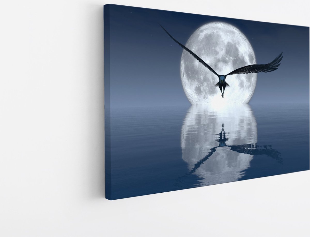 Saammp Canvas Schilderij - Zeearend voor de maan - Natuur - Dieren - 40x30 - Foto op canvas - Wanddecoratie - Muurdecoratie Woonkamer - Slaapkamer decoratie - Canvas Print Multicolor
