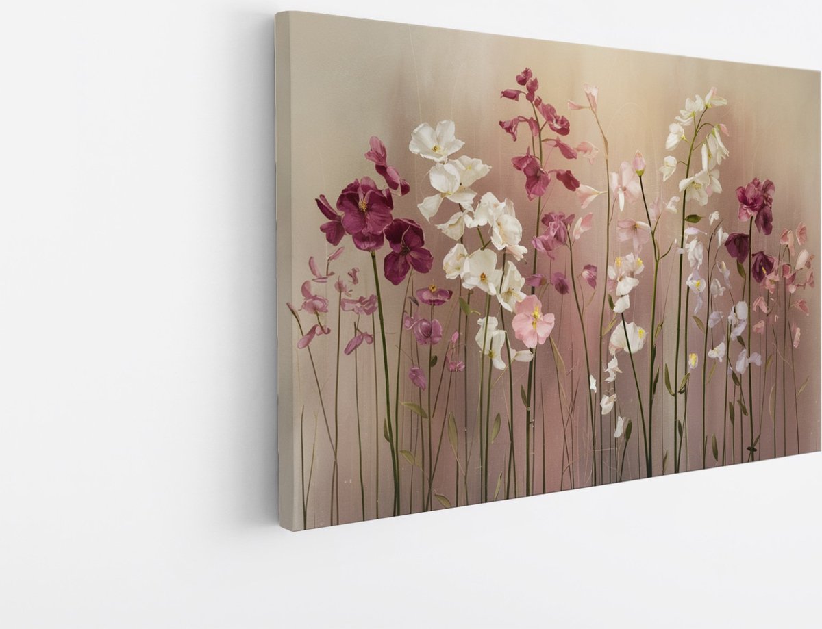 Saammp Canvas Schilderij - Kleurrijk bos bloemen - Natuur - Landschap - 60x40 - Foto op canvas - Wanddecoratie - Muurdecoratie Woonkamer - Slaapkamer decoratie - Canvas Print Multicolor