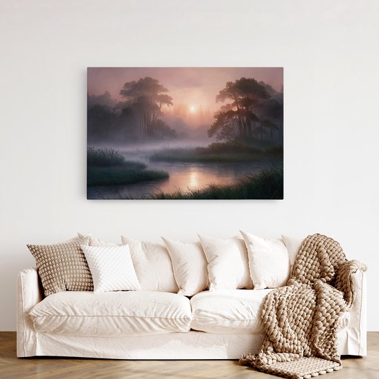 Tableau sur toile Saammp - Nature - Paysage brumeux - 120x80 - Photo sur toile - Décoration murale - Décoration murale salon - Décoration chambre - Impression sur toile