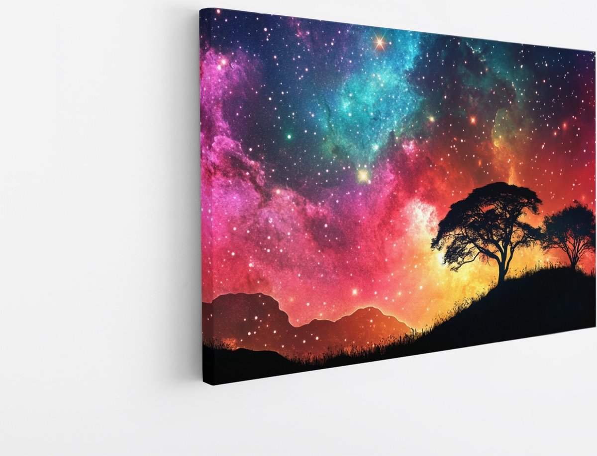 Saammp Canvas Schilderij - Natuur - Gekleurd Heelal - landschap - 90x60 - Foto op canvas - Wanddecoratie - Muurdecoratie Woonkamer - Slaapkamer decoratie - Canvas Print Multicolor