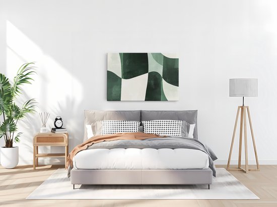 Saammp Canvas Schilderij - Groen Geblokt - Abstract - 40x30 - Foto op canvas - Wanddecoratie - Muurdecoratie Woonkamer - Kantoor Decoratie
