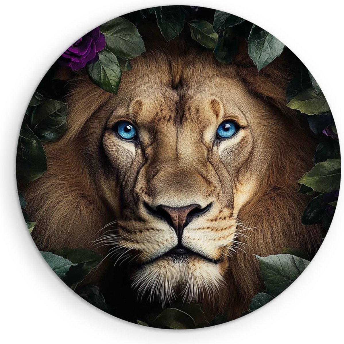Saammp Muurcirkel Hout - Tijger tussen roze bloemen - Landschap - Natuur - Ø 70 - Wandcirkel - Wanddecoratie Cirkel - Muurdecoratie Woonkamer - Slaapkamer decoratie - Rond Schilderij