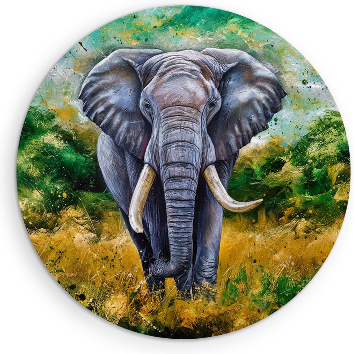 Saammp Forex Muurcirkel - Abstracte Olifant - Afrika - Dieren - Ø 60 - Wandcirkel - Wanddecoratie Cirkel - muurdecoratie Woonkamer - Slaapkamer decoratie - Rond Schilderij